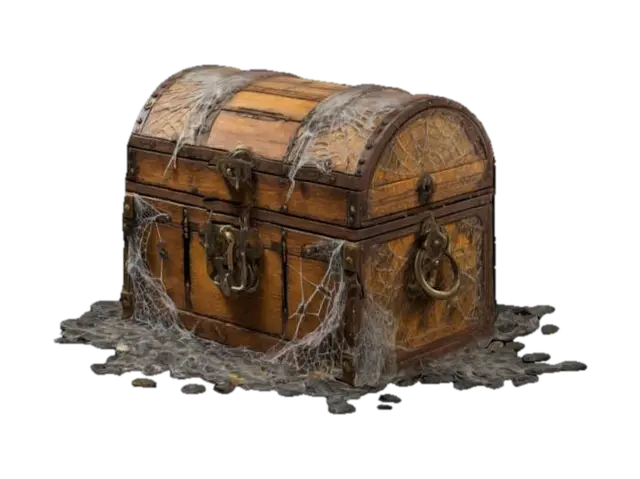 hidden treasure chest locked with intricate mechanisms, surrounded by cobwebs - Mechanism 3D model, vytvořený pomocí AI