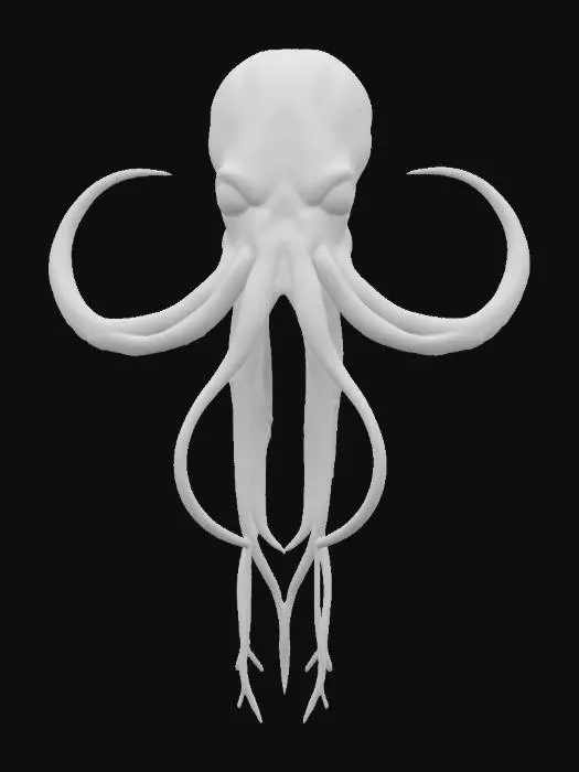 3D model for a giant squid emerging from the inky depths, its long tentacles reaching into the unknown