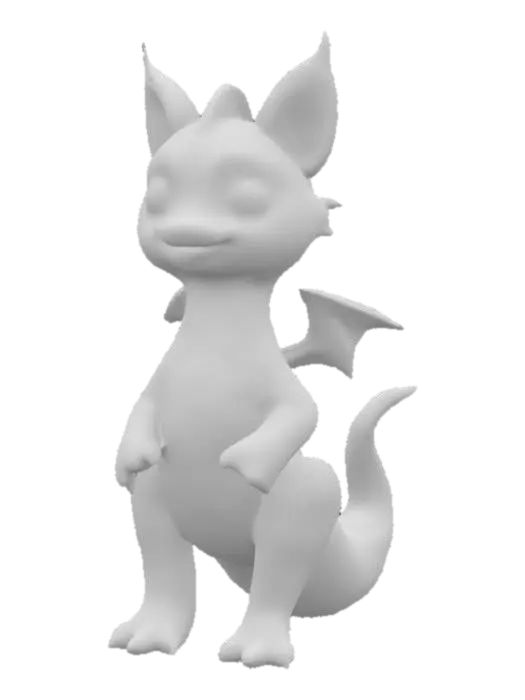 3D model for A fusion between a cat and a dragon. It has to be very cute and have extremely expressive features. Have it leaning more towards being reptilian in appearance. It must be standing up.