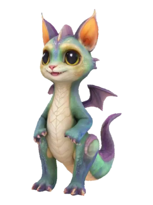 3D model for A fusion between a cat and a dragon. It has to be very cute and have extremely expressive features. Have it leaning more towards being reptilian in appearance. It must be standing up.