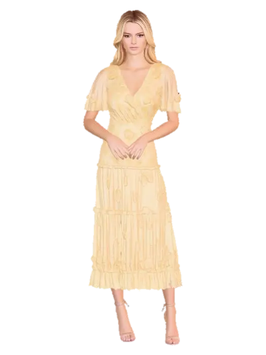 Lemon Floral Lace Midi Dress 3D model, vytvořený pomocí AI