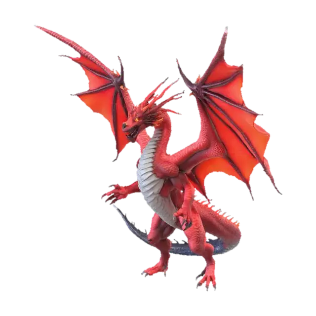 Ciptakan seekor monster naga kolosal berwarna merah menyala, tubuhnya memanjang… - Colossal 3D model, vytvořený pomocí AI