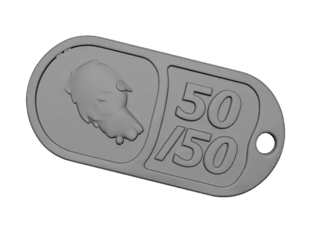 3D model for hazlo llavero con la leyenda en relieve "50/50" con la imagen de referencia
