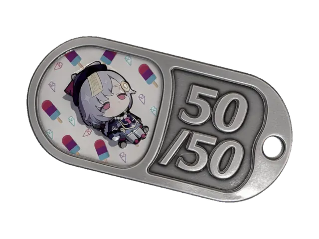 3D model for hazlo llavero con la leyenda en relieve "50/50" con la imagen de referencia