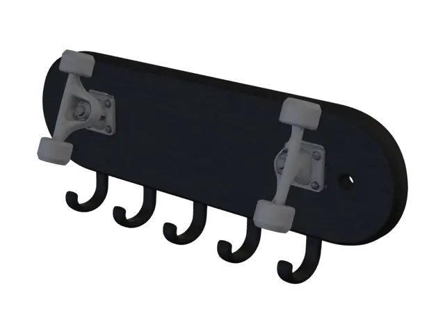 3D model for Skateboard wall rack with coat hooks