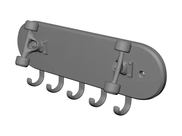 3D model for Skateboard wall rack with coat hooks