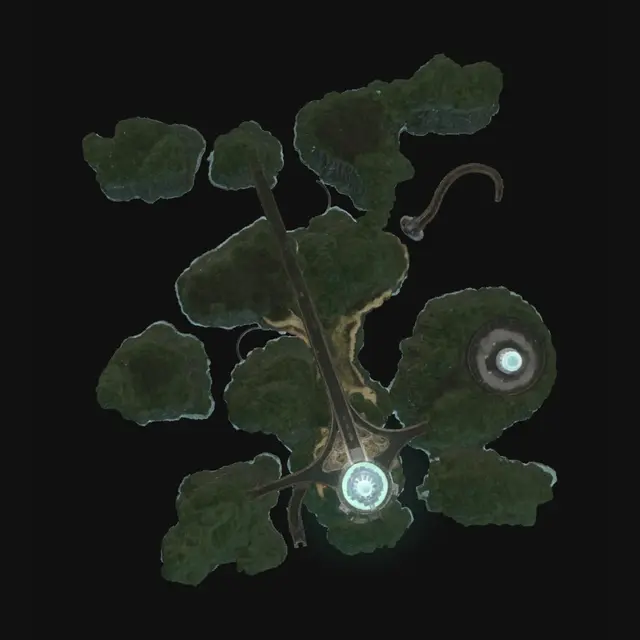 3D model for "An ultra-realistic, 16K resolution cinematic aerial and top-down view of a massive post-apocalyptic survival game map spanning 100,000 kilometers. The terrain features incredibly dense, dark overgrown jungles with thick mutated vines, severely shattered and broken highway systems snaking through the landscape, massive cracked dried-up riverbeds, and rusted abandoned military checkpoints. Far in the distance, deeply embedded in the fog at the 500km mark, a faint, eerie neon-green glowing beacon shines vertically into the sky, marking the location of a hidden underground laboratory. Highly detailed, photorealistic, atmospheric volumetric fog, cinematic lighting, Unreal Engine 5 render style, masterpiece concept art."