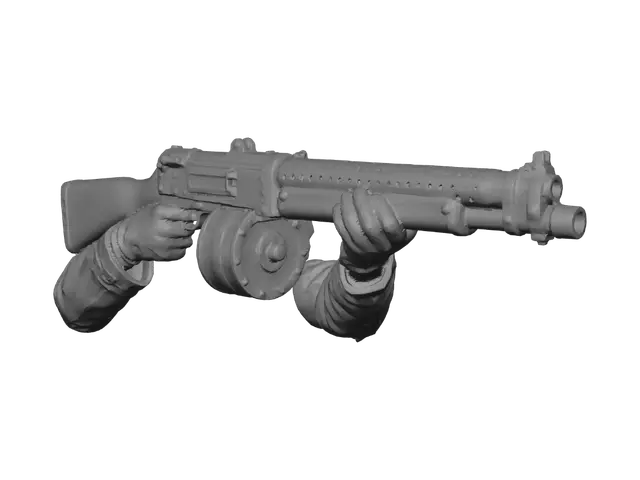 3D model for World War II Drum Magazine Submachine Gun