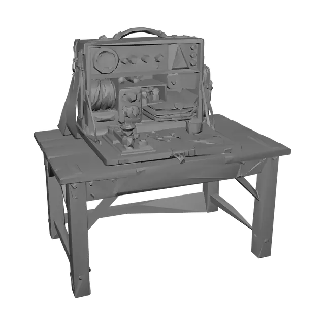 3D model for Signal Corps Field Telegraph on a Rustic Workbench