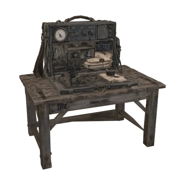 3D model for Signal Corps Field Telegraph on a Rustic Workbench