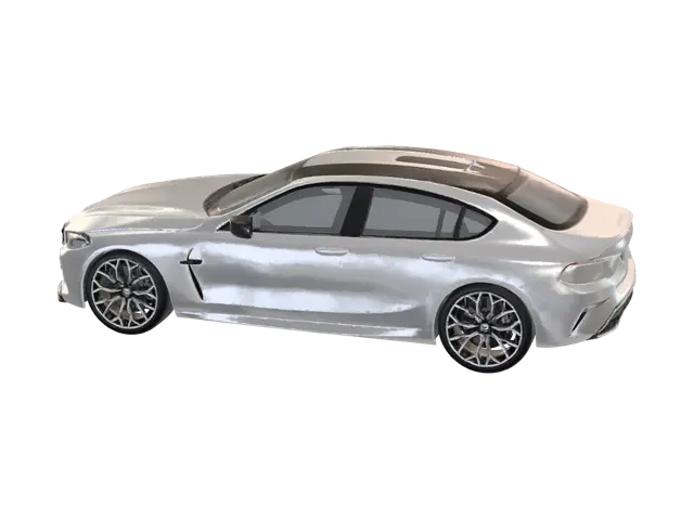 Silver BMW M5 3D model, vytvořený pomocí AI