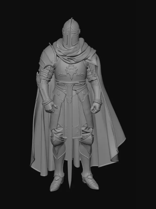 3D model for Generate a stylized 3D model of a medieval knight for use in a portfolio website hero section.
The knight should wear detailed armor with gold accents and a deep burgundy cape.
Style: semi‑realistic but optimized for web display (low‑poly with clean textures).
Pose: standing guard with sword planted in the ground, subtle idle animation (armor glint, cape sway).
Lighting: torchlight glow with warm highlights and faint rune patterns on the armor.
Background: parchment‑like texture with faint illuminated manuscript borders.
Export format: GLTF/OBJ with baked textures suitable for embedding in a web portfolio.
Additional assets: small animated props to complement the knight.
Overall vibe: immersive medieval aesthetic fused with modern computer science identity.