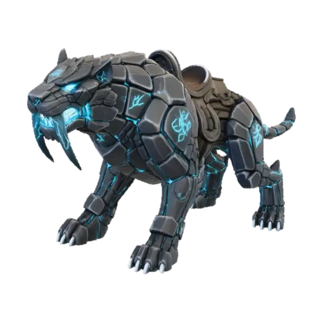 Modello 3D A Saber tooth Canine mount. It is made of rock all connected to the body with magic…, generato dall’IA