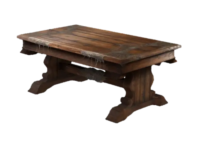 A high poly antique wood dinning table, with cobwebs and cracks - Highpoly 3D model, vytvořený pomocí AI