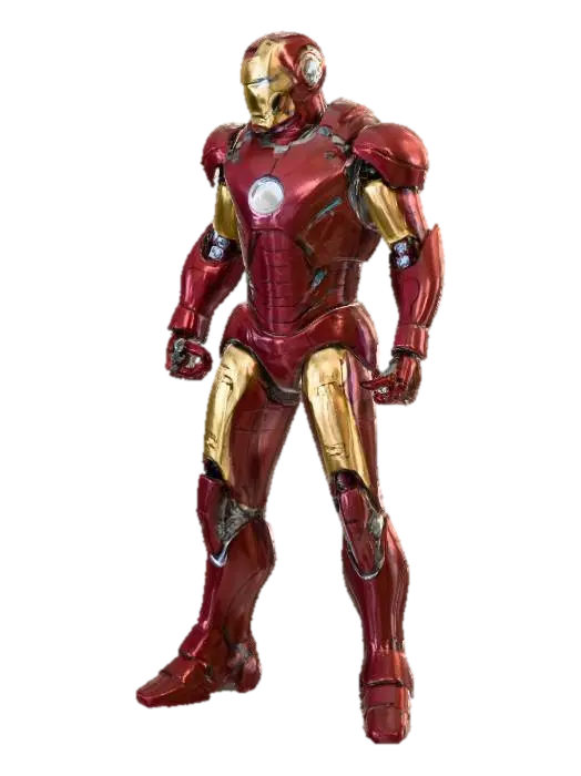 Create an articulated Ironman with his hand in the shooting position. 3D model, vytvořený pomocí AI