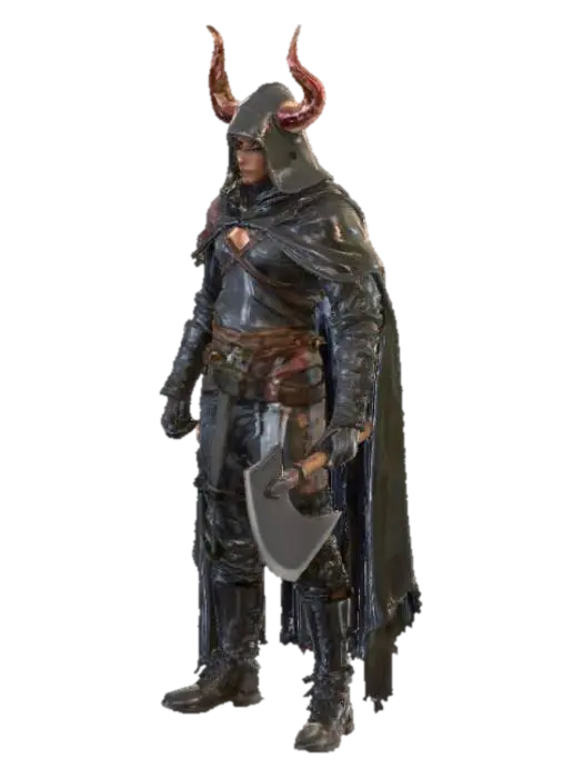 A commando witch with a meat cleaver as a weapon. - Meatcleaver 3D model, vytvořený pomocí AI