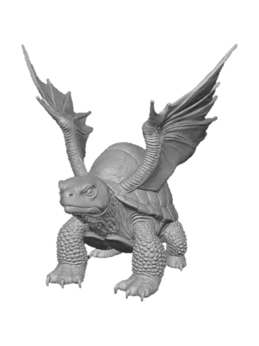 3D model for Create a detailed turtle with wings on its back and fangs.