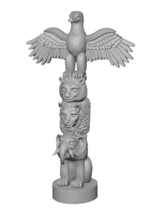 3D model for Create an Indian Totem pole with 4 layers.  An eagle top's it, with a bear, lion, and elephant as the remainder of the totem.