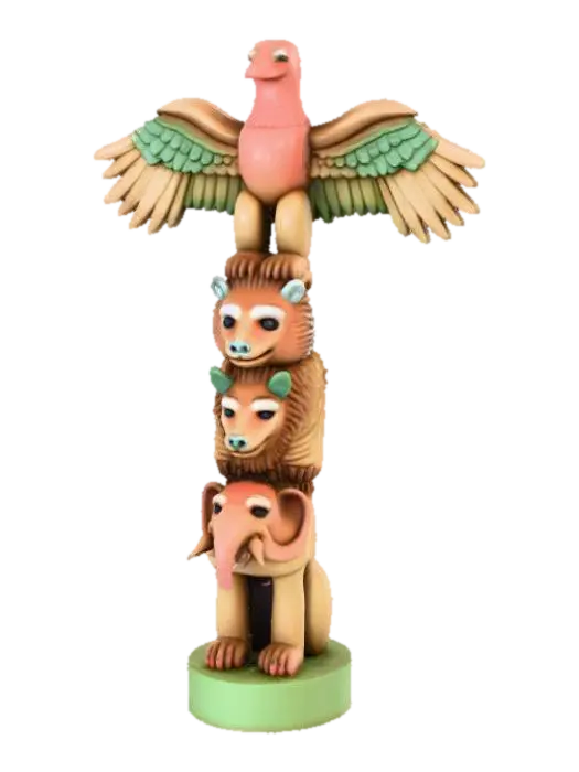 3D model for Create an Indian Totem pole with 4 layers.  An eagle top's it, with a bear, lion, and elephant as the remainder of the totem.