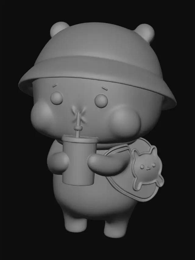 3D model for Pink Hat Panda Sips a Drink