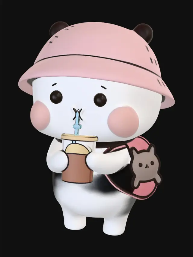 3D model for Pink Hat Panda Sips a Drink