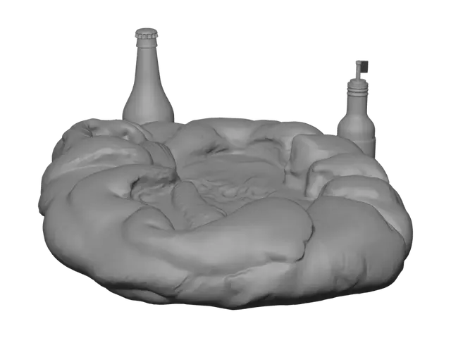 3D model for Create a polished 3D model of Adjarian khachapuri, Georgia’s iconic boat-shaped cheese bread, as a standalone collectible display object like a Super Smash Bros. trophy. It must be a single isolated model, fully viewable from all sides in 360 degrees, with no full table scene or environment. Show golden-brown rustic bread, slight blistering, soft torn edges, creamy melted cheese, a glossy egg yolk, and melting butter. Include tasteful attached or integrated details such as small garnish, a miniature Georgian wine bottle, and a small Georgian flag as part of the display piece. Use clean topology, realistic PBR textures, balanced composition, and a neutral presentation suitable for turntable viewing.