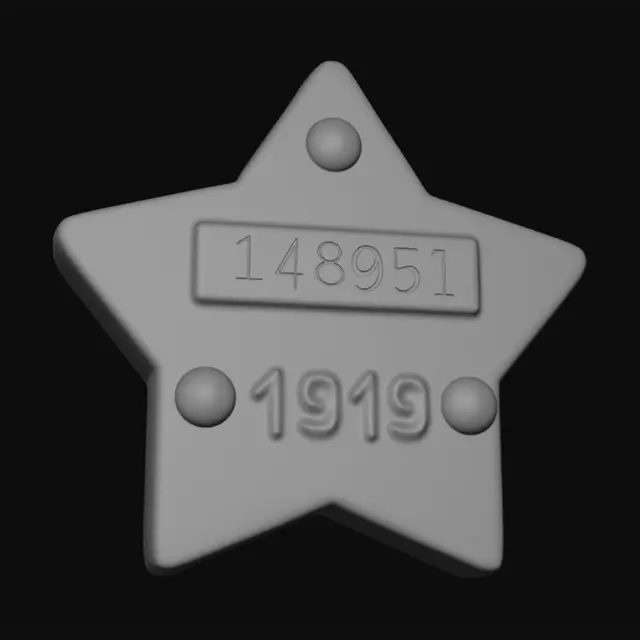 3D model for Red star metal plate with embossed numbers 148951 and 1949