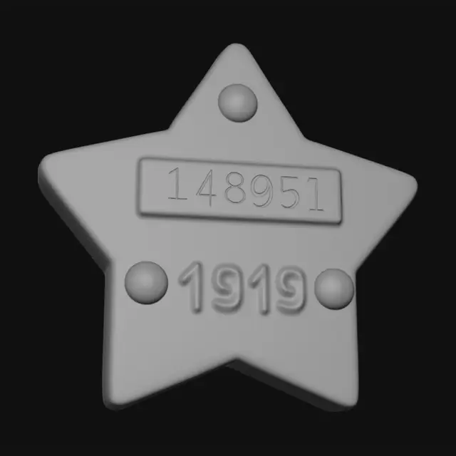 3D model for Red star metal plate with embossed numbers 148951 and 1949