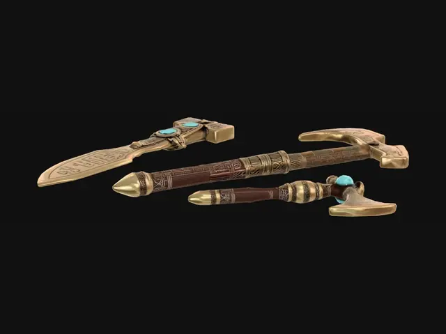 3D model for 🪨 Stone Chisel

A primitive ancient pickaxe made of rough grey stone, chipped and worn, wrapped in brown leather at the handle, Egyptian style, game asset, 3D render, white background

🔶 Bronze Drill

A sturdy bronze pickaxe with a slightly ornate head, ancient Egyptian engravings on the blade, warm orange-brown metal, wrapped handle, game asset, 3D render, white background

👑 Pharaoh's Pick

A royal golden pickaxe fit for a pharaoh, decorated with hieroglyphs and a blue lapis lazuli gem on the blade, glowing slightly, ancient Egyptian style, game asset, 3D render, white background