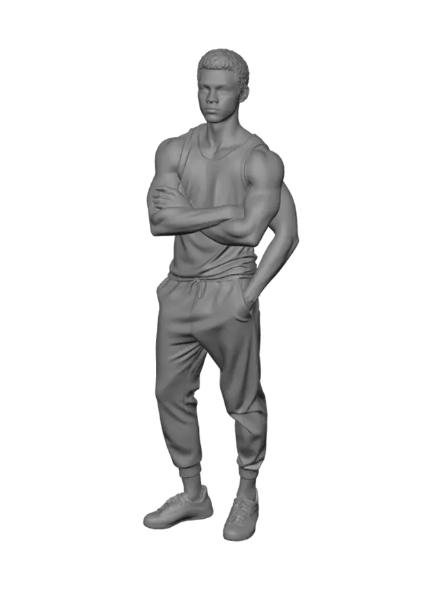 3D model for Create a highly realistic full-body 3D character based on the reference image.
A young Papuan male with medium-dark brown skin, athletic and lean muscular physique, approximately 175 cm tall. Preserve the facial features as closely as possible to the reference image, including the face shape, jawline, nose, lips, eyes, eyebrows, hairstyle, and natural skin tone.
Pose:
Neutral A-Pose with both arms slightly away from the body for easy rigging.
Clothing:
- Plain white sleeveless tank top
- White athletic jogger pants
- White low-top sneakers
- No accessories
- Clean and minimal modern sportswear
Hair:
Short black hair with a slightly textured style.
Expression:
Neutral facial expression with relaxed eyes and closed mouth.