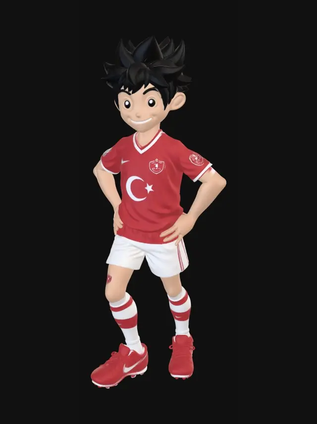 3D model for Bİg anime character wears turkey country football team kit