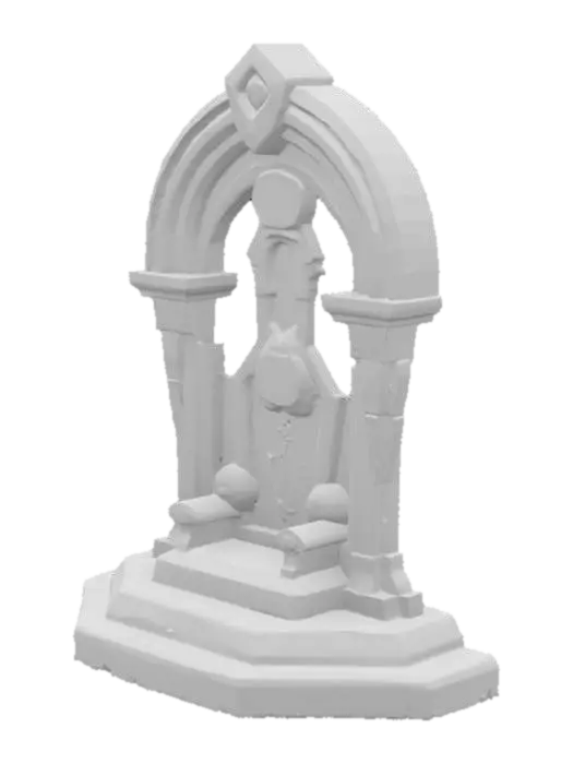 3D model for An arch-backed structure with a towering obsidian arch back, ribs inlaid with blue-violet gemstone patterns, and an onyx-embedded throne base with cracks oozing red magma light effects