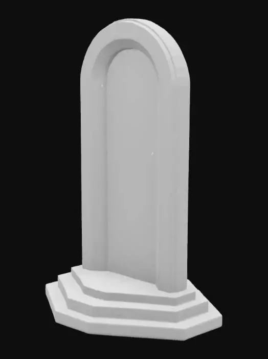 3D model for An arch-backed structure with a towering obsidian arch back, ribs inlaid with blue-violet gemstone patterns, and an onyx-embedded throne base with cracks oozing red magma light effects