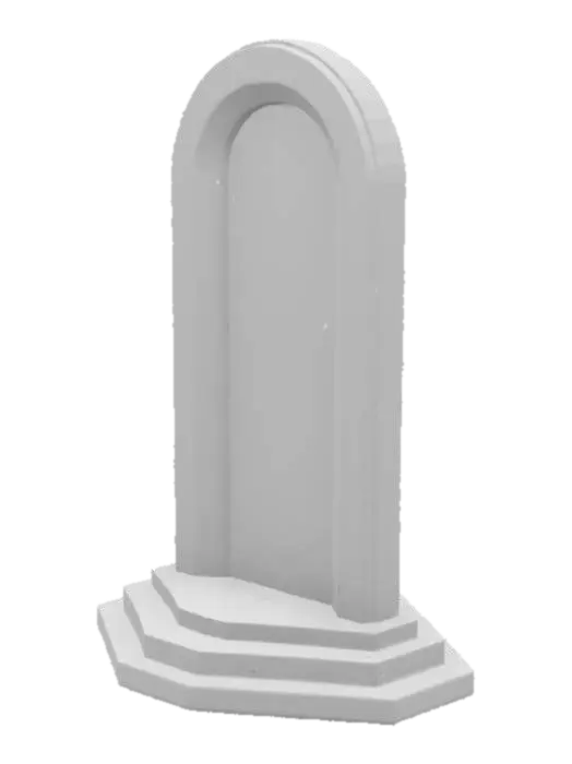 3D model for An arch-backed structure with a towering obsidian arch back, ribs inlaid with blue-violet gemstone patterns, and an onyx-embedded throne base with cracks oozing red magma light effects