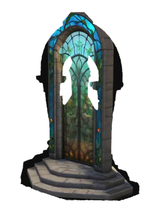 3D model for An arch-backed structure with a towering obsidian arch back, ribs inlaid with blue-violet gemstone patterns, and an onyx-embedded throne base with cracks oozing red magma light effects