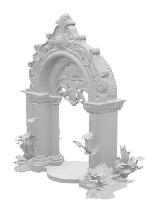 3D model for Botanical stone Arch, archway, Game Assets, Stone, Carved, hand painted, bold deep lines and edges. 
A colorful botanical stone relief arch with spring pastel nature scenes, Etched, stained glass, luminous, Carved, Polished, Highly Detailed, Ultra Realistic the inside is light and luminous and colorful all the way around, magical, fairy dust