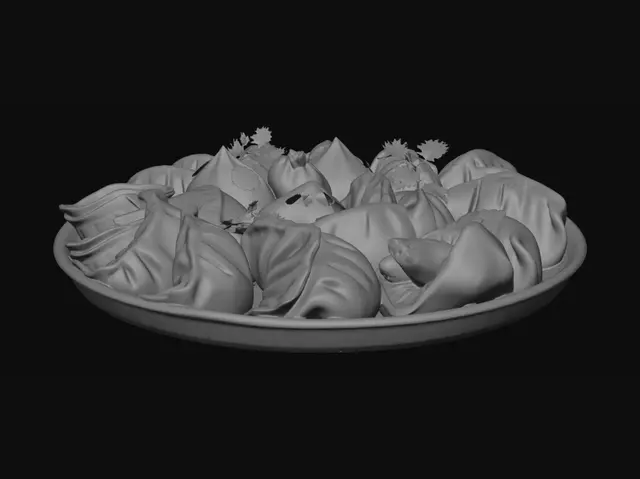 3D model for 다양한 만두가 가득 담긴 대형 접시