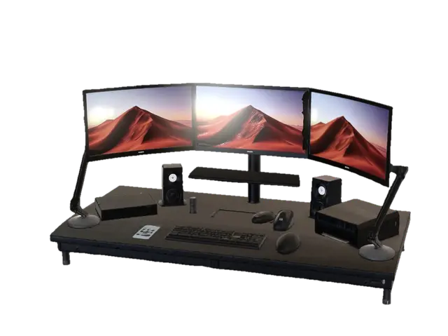 3D model for 대형 모니터 3대가 있는 전문가의 복잡한 컴퓨터 작업실 디오라마