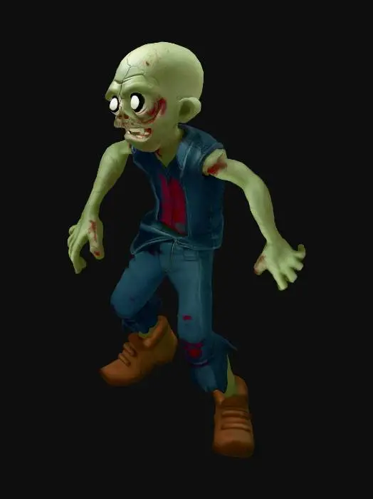 3D model for A creepy pixel-art zombie character for a Roblox horror game, retro low-resolution pixel style, blocky proportions, undead humanoid with torn clothes, pale green skin, glowing white eyes, dirty and damaged body, subtle blood stains, scary but game-friendly design, front view T-pose, centered character, clean background, highly detailed pixel texture, dark atmosphere, survival horror vibe, inspired by classic retro games, simple geometry for 3D model reference, symmetrical design, pixelated shading, readable silhouette, optimized for game asset creation, 32-bit retro aesthetic, no realistic gore, stylized horror, full body character sprite/model sheet look
