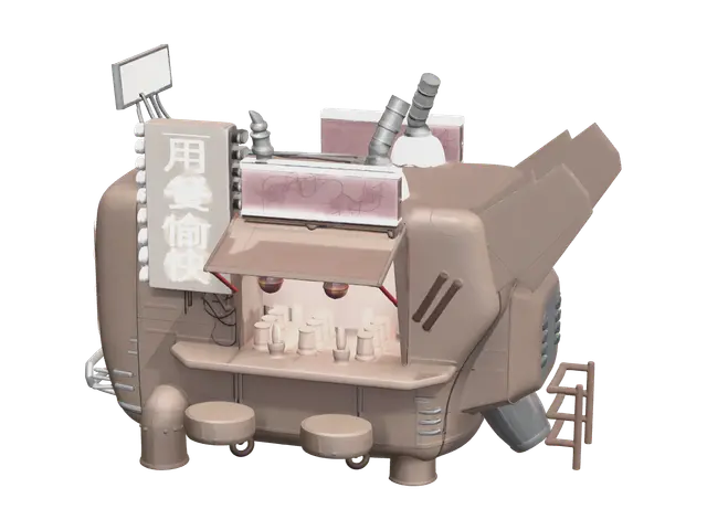 Fantasy Food Truck - Foodtruck 3D model, vytvořený pomocí AI