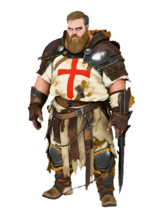 A rugged improvised low-fantasy crusader/paladin from a harsh prison-like colony.… 3D model, vytvořený pomocí AI