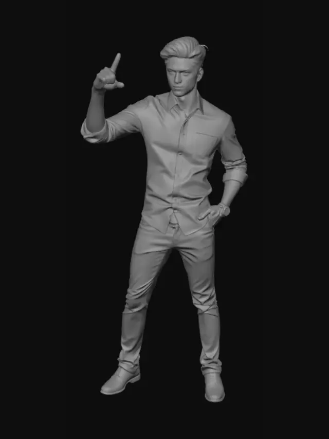 3D model for An anime Man with cyan shirt and brown jeans and black shoes