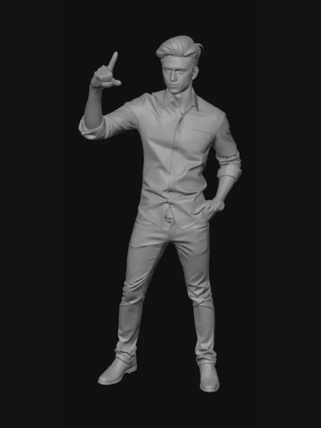 3D model for An anime Man with cyan shirt and brown jeans and black shoes