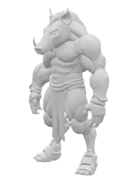 3D model for muscular humanoid boar creature with large cybernetic arms