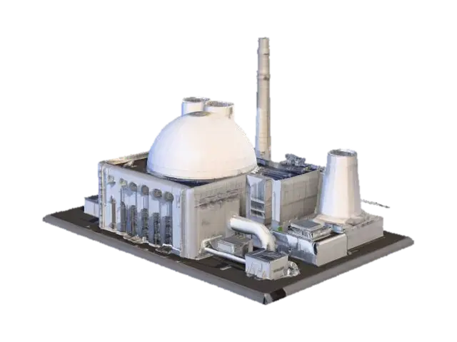 A low-poly 3D model of a nuclear power plant energy block. Consists of a simple… 3D model, vytvořený pomocí AI