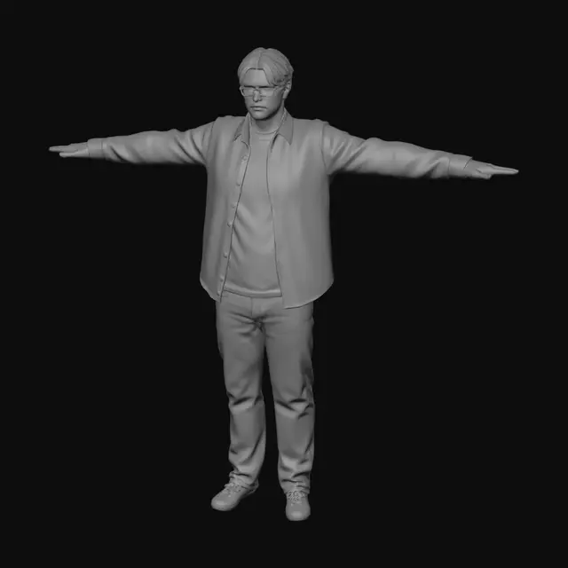 3D model for 하얀배경, 남자, 실사느낌, 젊은남자, 5대5가르마, 청바지, 너드남
