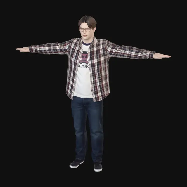 3D model for 하얀배경, 남자, 실사느낌, 젊은남자, 5대5가르마, 청바지, 너드남
