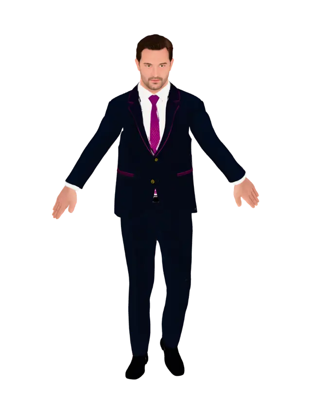 3D model for Power Pose in a Navy Suit with Purple Trim