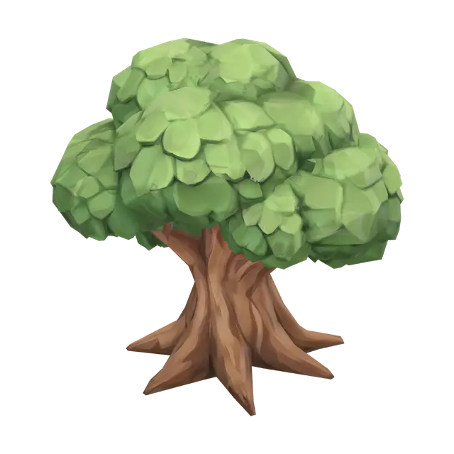 Stylized low-poly fantasy tree for a game, soft cartoon forest style, thick twisted… - Bark 3D model, vytvořený pomocí AI