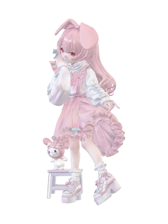 Pastel Bunny Princess - Carrot 3D model, vytvořený pomocí AI